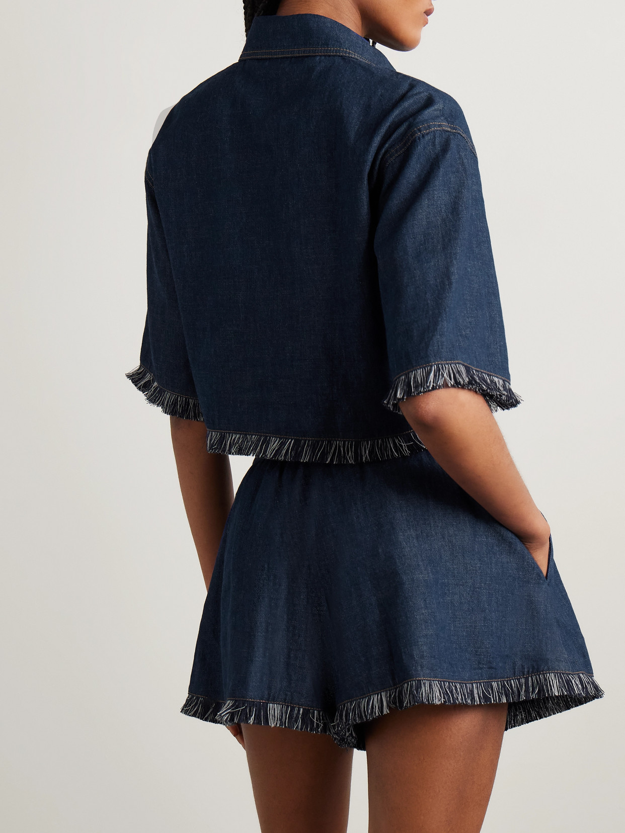 ZIMMERMANN RHIANNON CROPPED FRAYED DENIM SHIRT