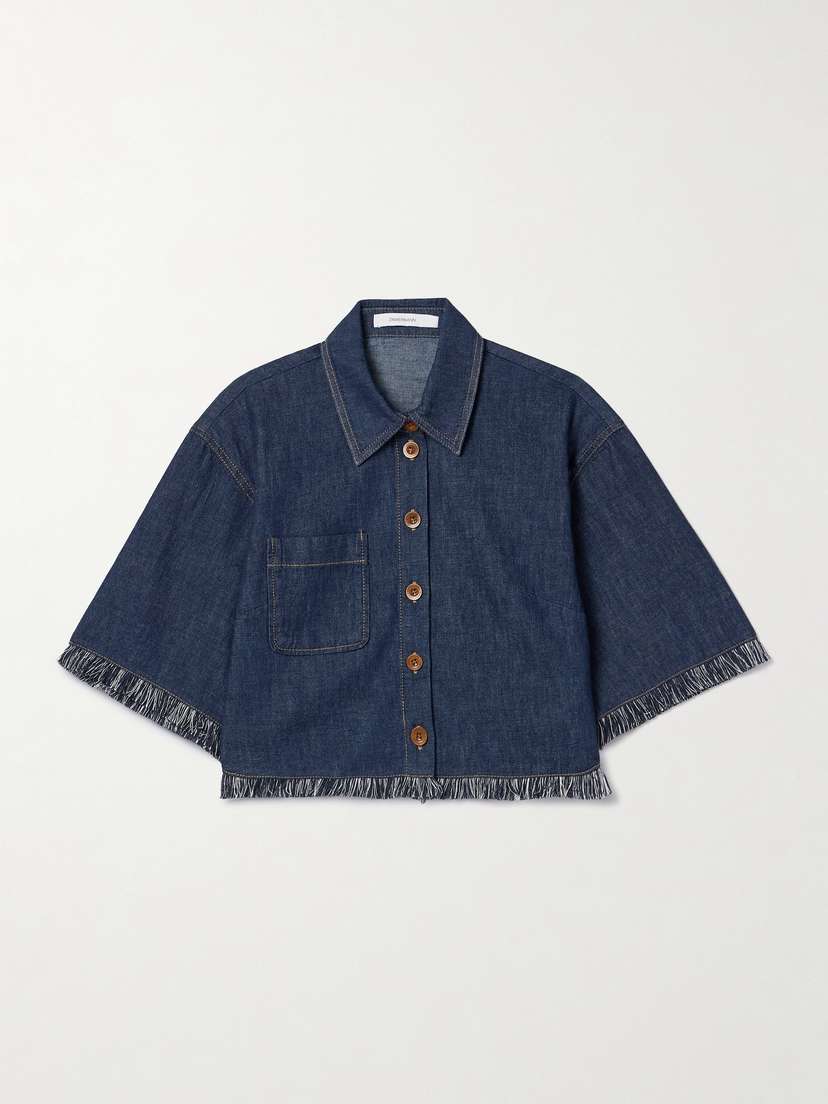 Zimmermann Rhiannon Cropped Frayed Denim Shirt