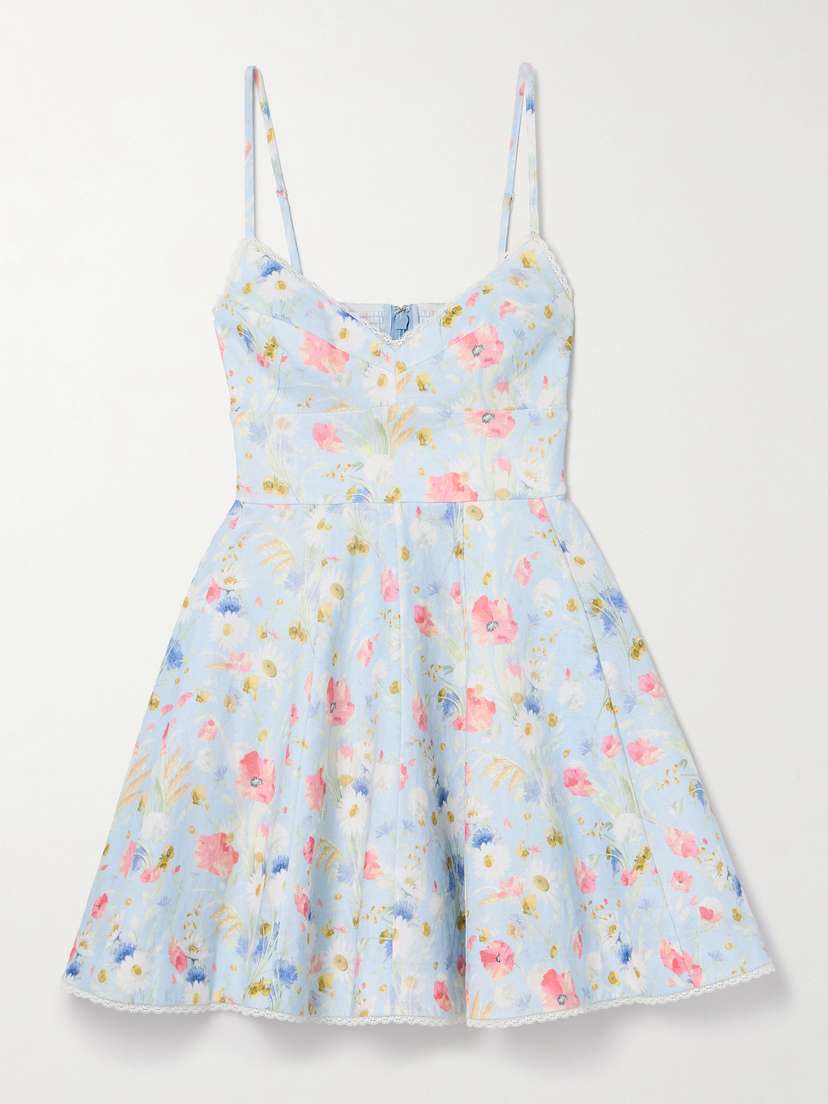 Zimmermann Lucky Lace-trimmed Floral-print Linen Mini Dress