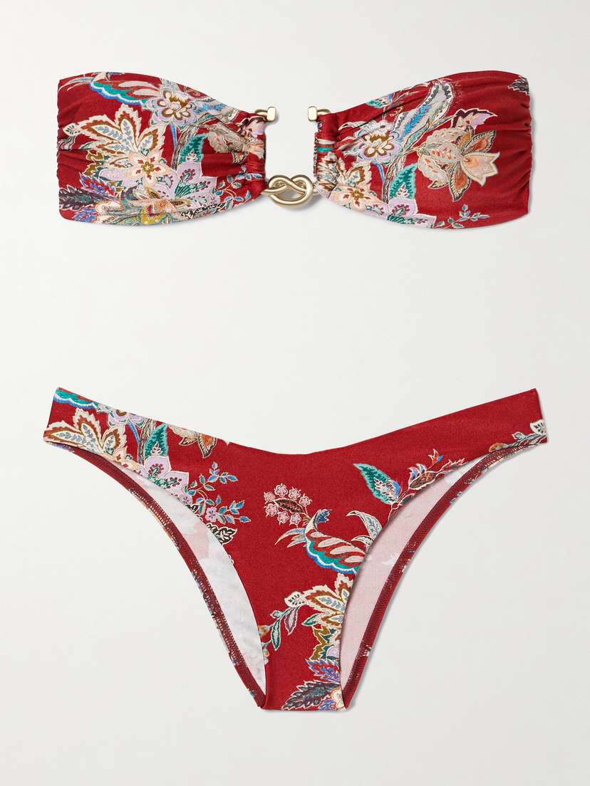 Zimmermann Rhiannon Embellished Printed Bandeau Bikini