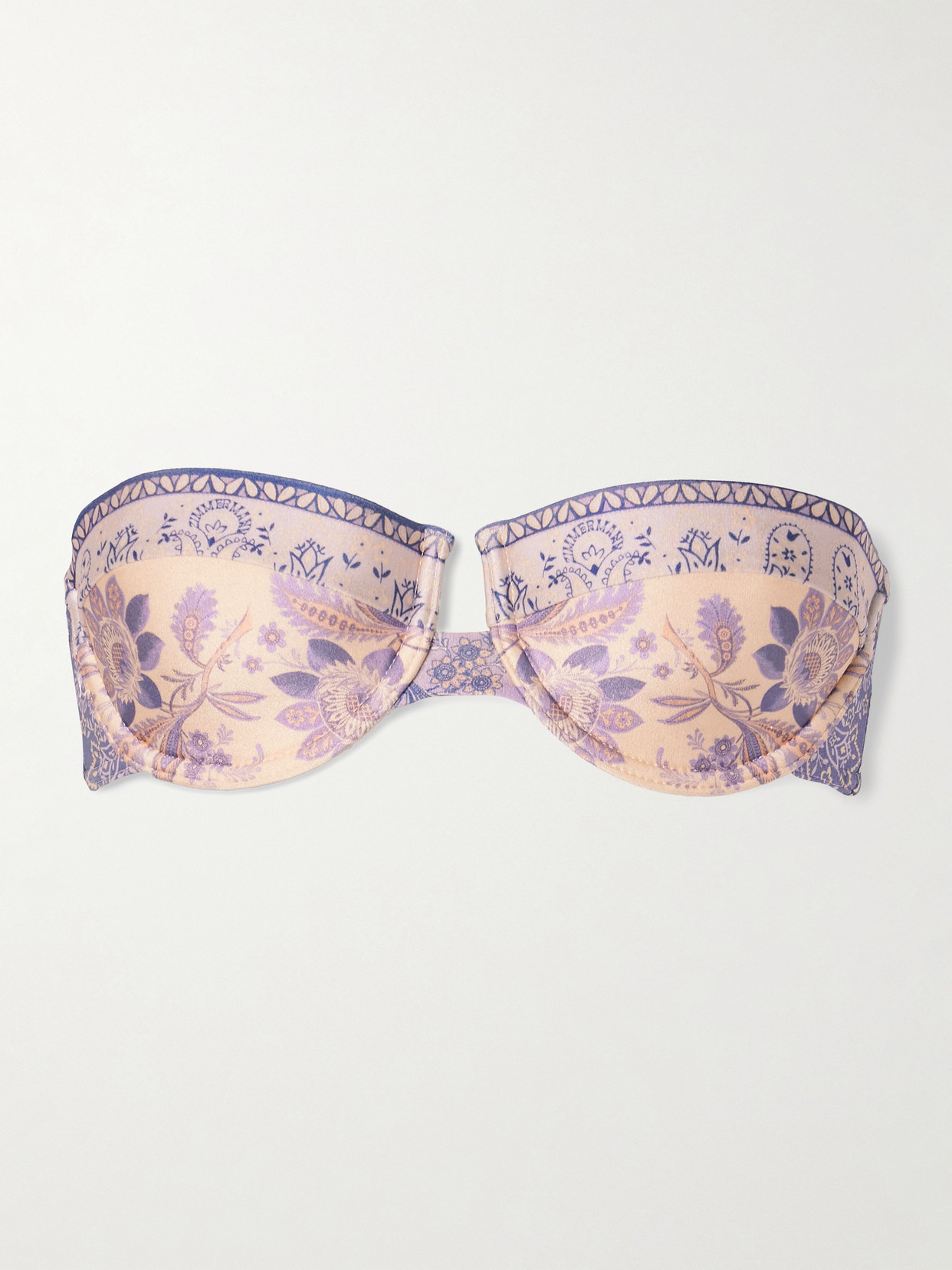 Zimmermann - Lucky Strapless Printed Underwired Balconette Bikini Top - Lilac