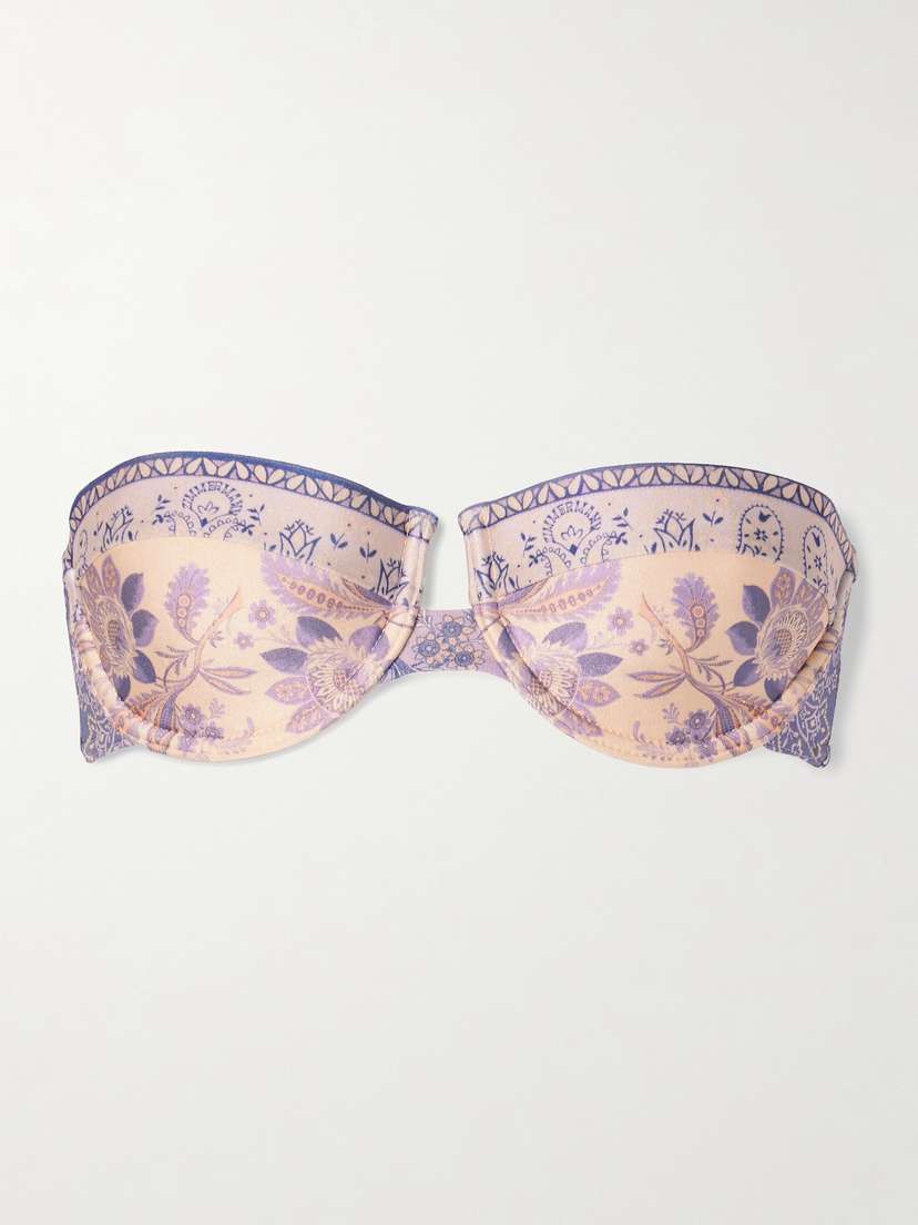 Zimmermann Lucky Strapless Printed Underwired Balconette Bikini Top