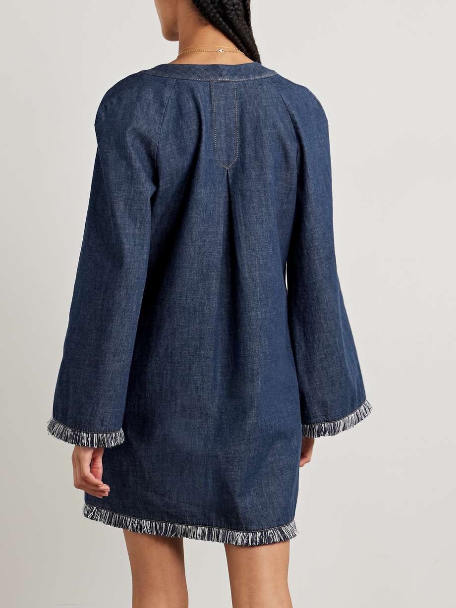 rhiannon tie-detailed frayed denim mini dress