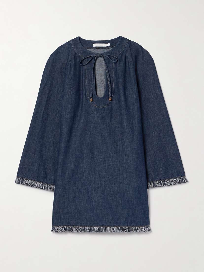 Zimmermann Rhiannon Tie-detailed Frayed Denim Mini Dress