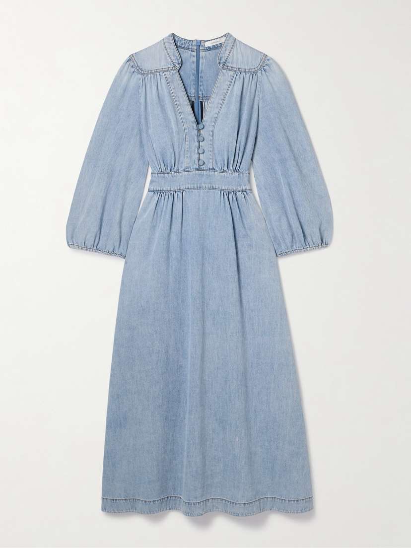 Zimmermann Lucky Gathered Denim Midi Dress