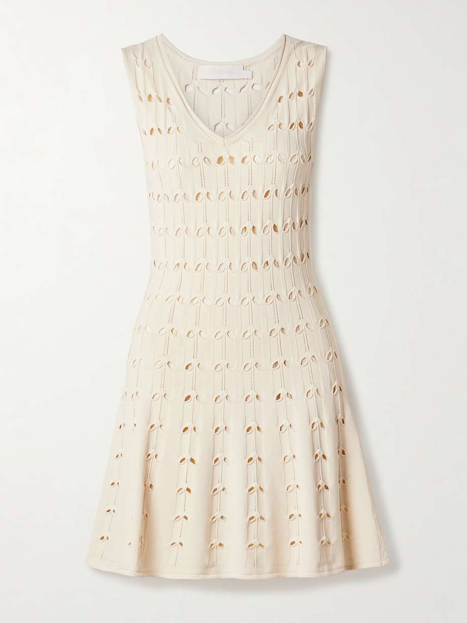 rhiannon cutout pointelle-knit cotton-blend mini dress