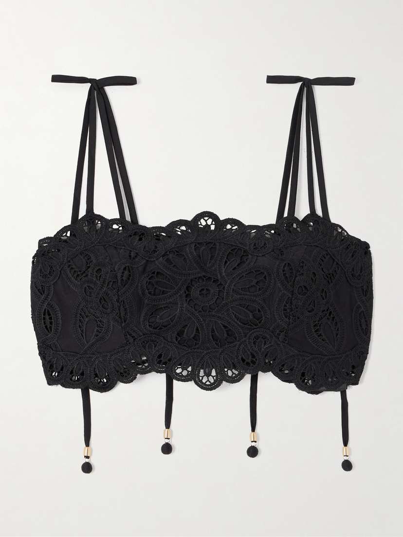 Zimmermann Rhiannon Embellished Cropped Cotton-lace Top