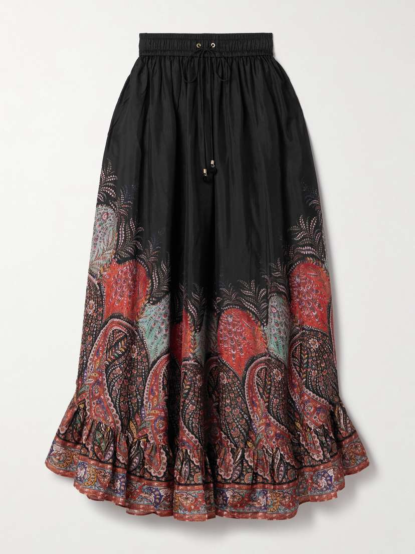 Zimmermann Rhiannon Ruffled Paisley-print Organic Silk Maxi Skirt