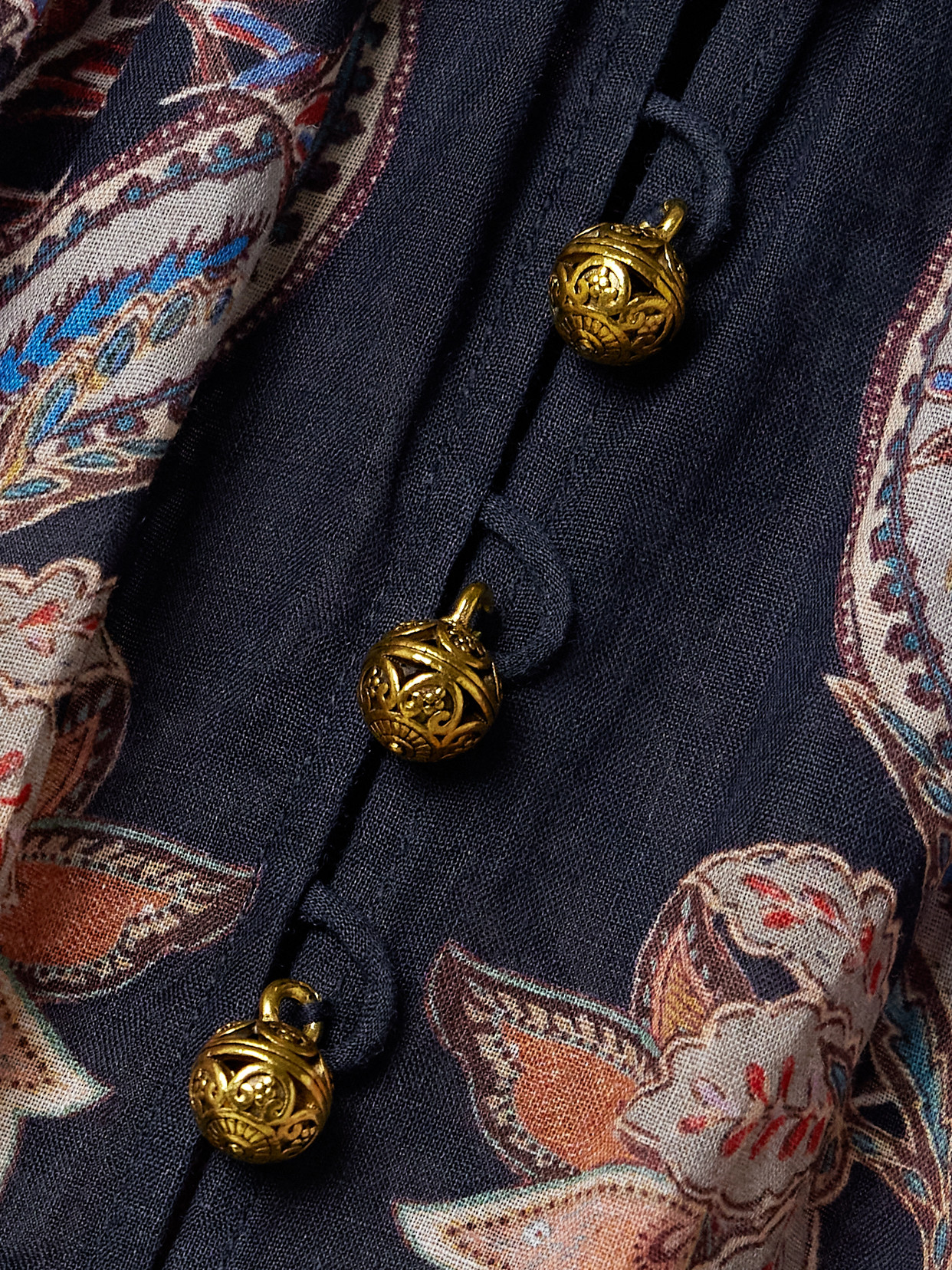 Zimmermann Rhiannon Billow Blue Blouse With High Neck And All-over Paisley Print In Ramie Woman In Blue