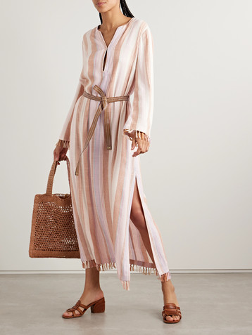 Zimmermann Lucky belted tasseled striped voile midi dress