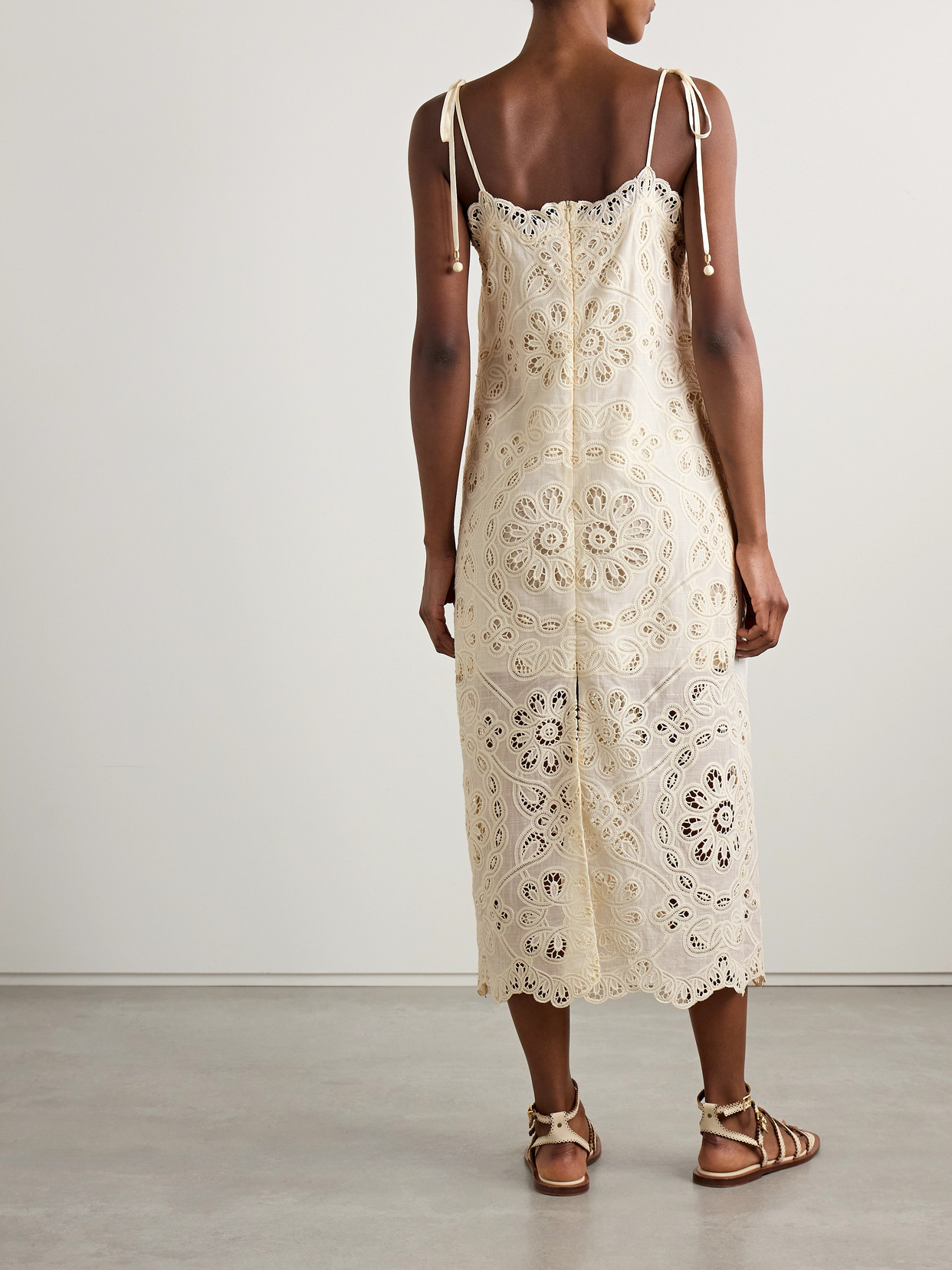 Zimmermann Rhiannon Guipure Lace-trimmed Voile Midi Dress In White