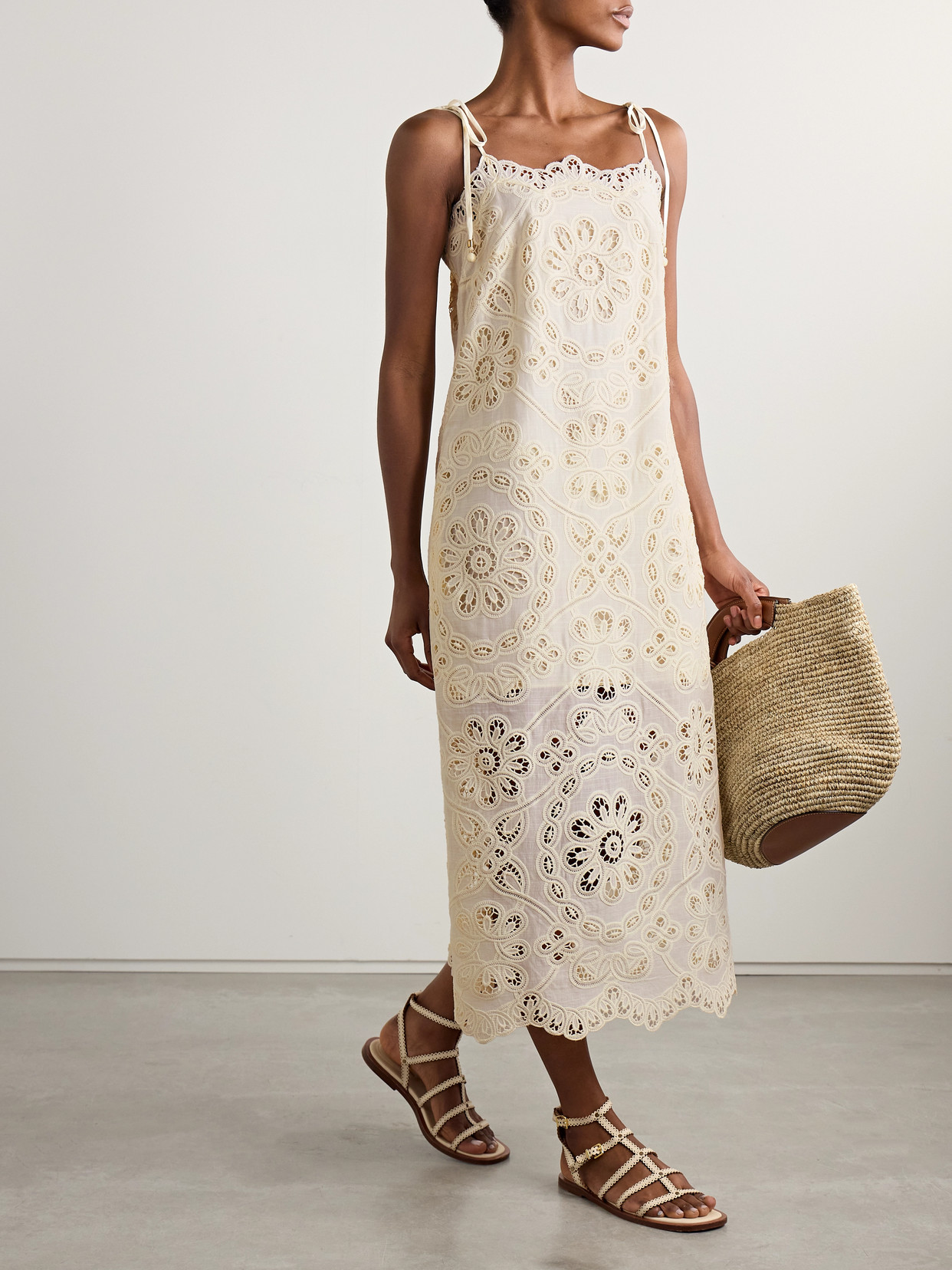 Zimmermann Rhiannon Guipure Lace-trimmed Voile Midi Dress In White