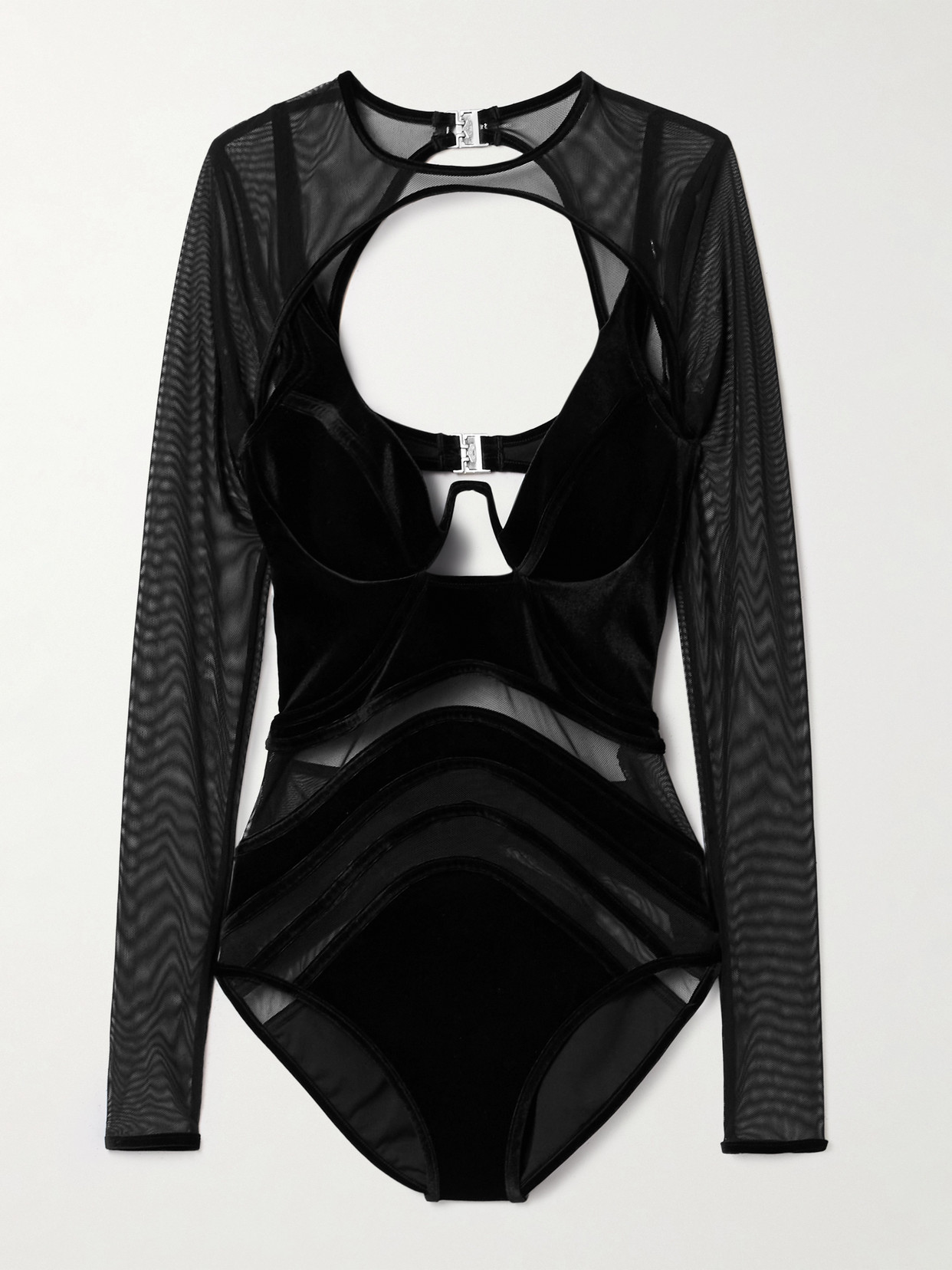 Zimmermann Rhiannon Underwired Mesh And Velour Swimsuit In Black