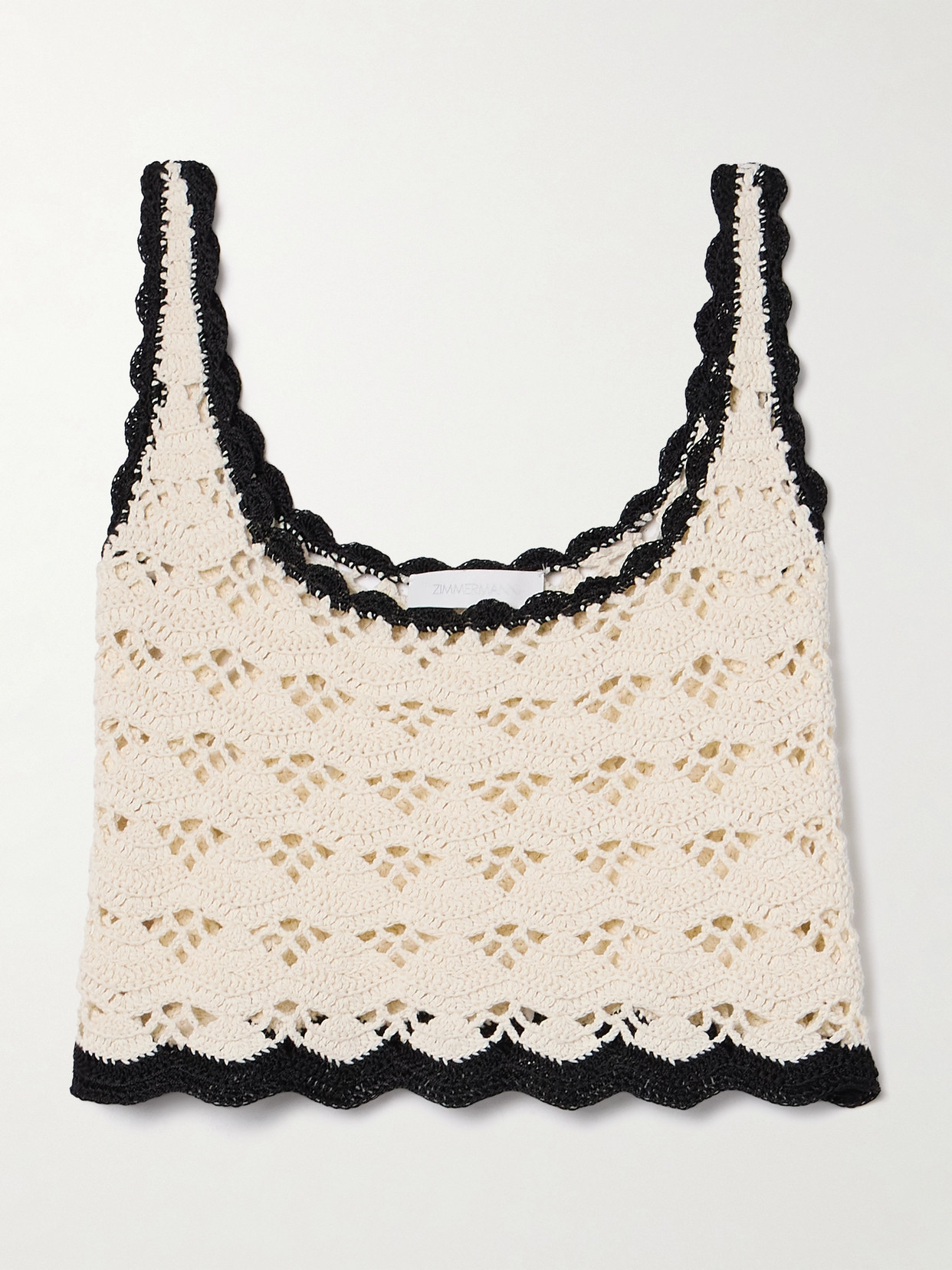 Zimmermann Rhiannon Cropped Crocheted Cotton Tank In Cream
