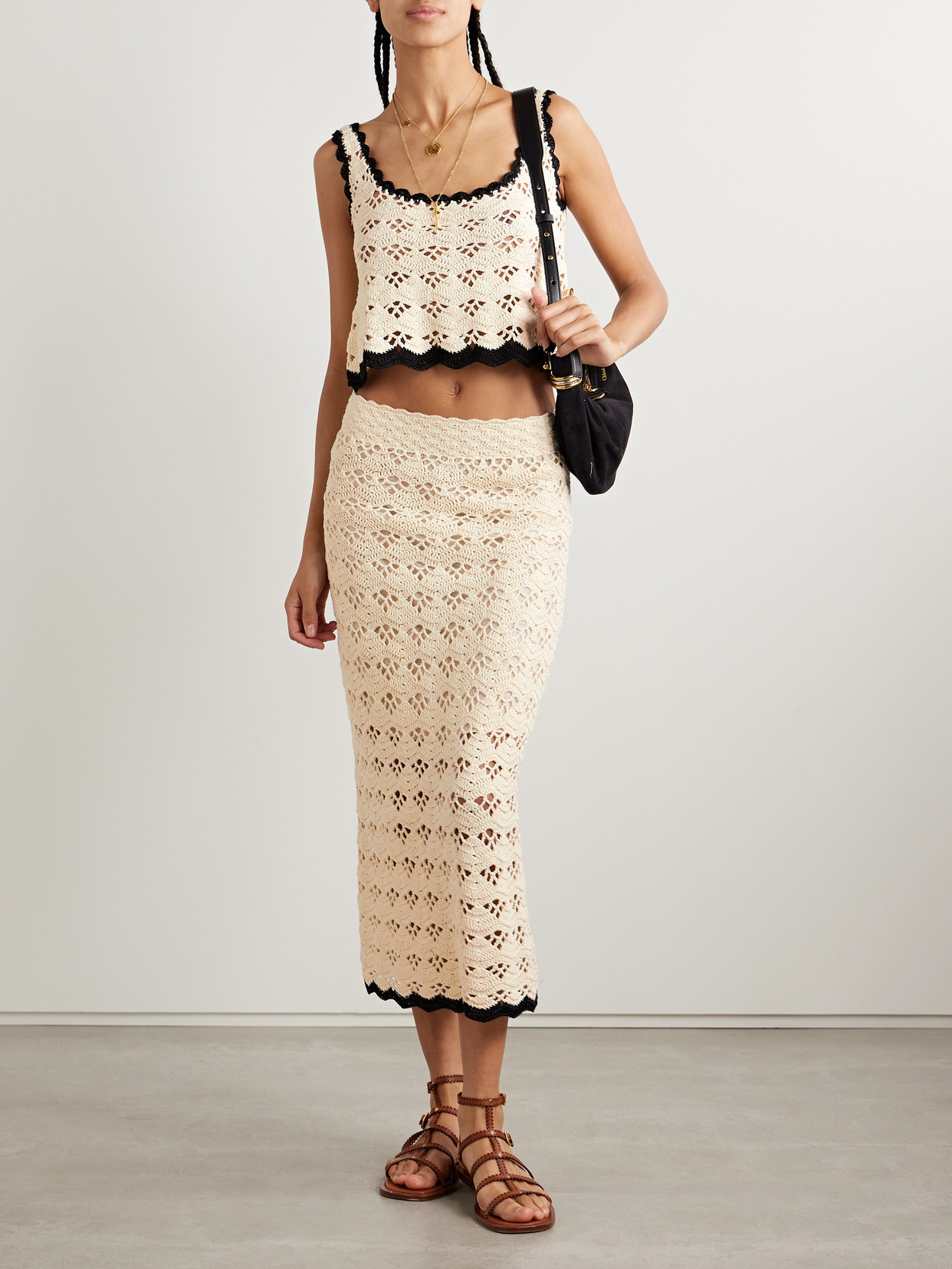 Rhiannon Cropped Crocheted Cotton Tank