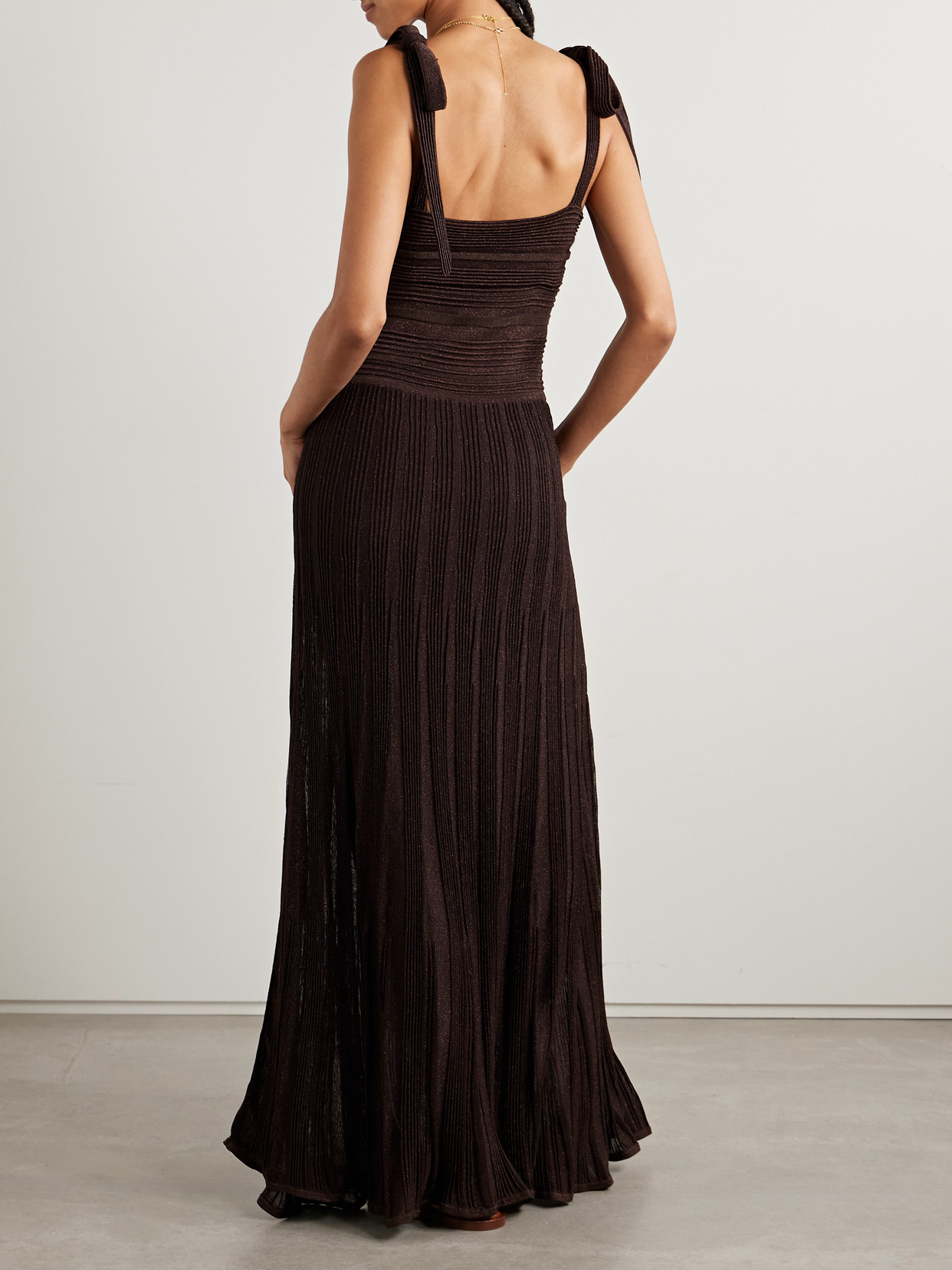 Zimmermann Lucky Metallic Ribbed Stretch-knit Maxi Dress In Brown