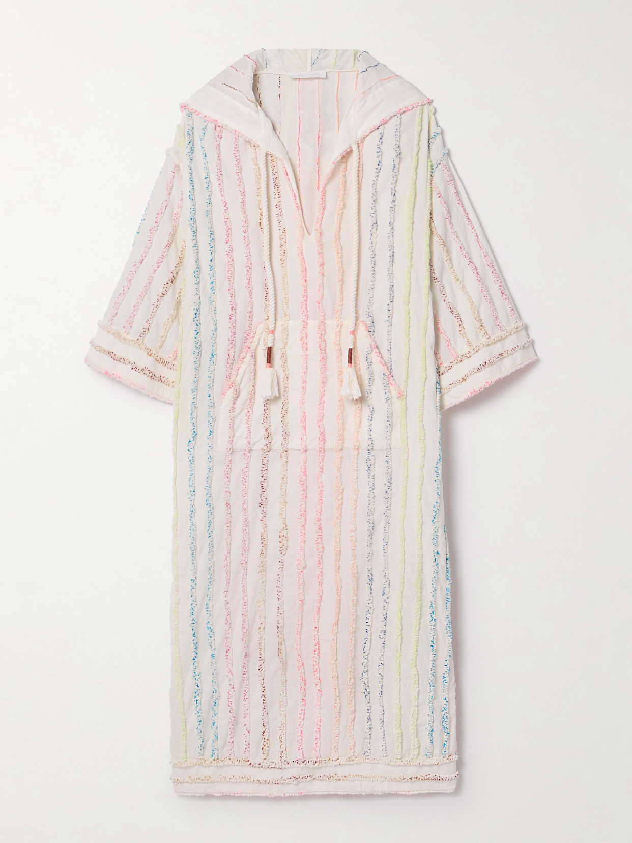Zimmermann Lucky Hooded Striped Cotton Tunic In Off-white