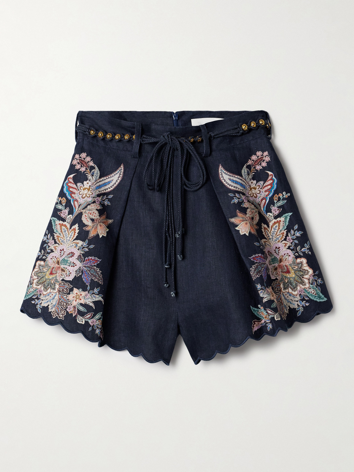 ZIMMERMANN RHIANNON BELTED FLORAL-PRINT LINEN SHORTS