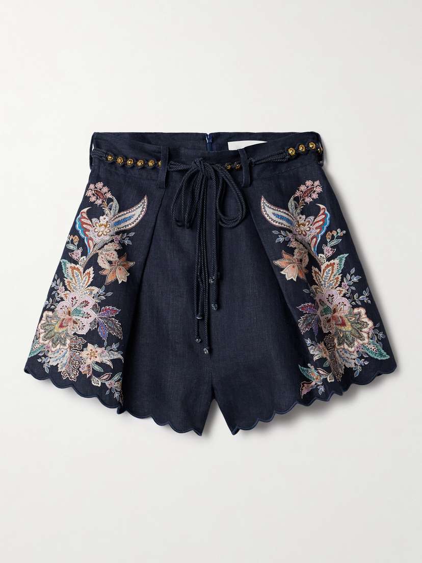 Zimmermann Rhiannon Belted Floral-print Linen Shorts
