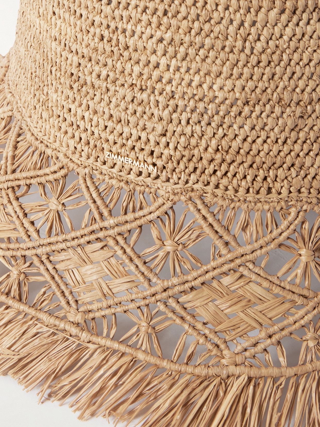 Shop Zimmermann Fringed Macramé Raffia Bucket Hat
