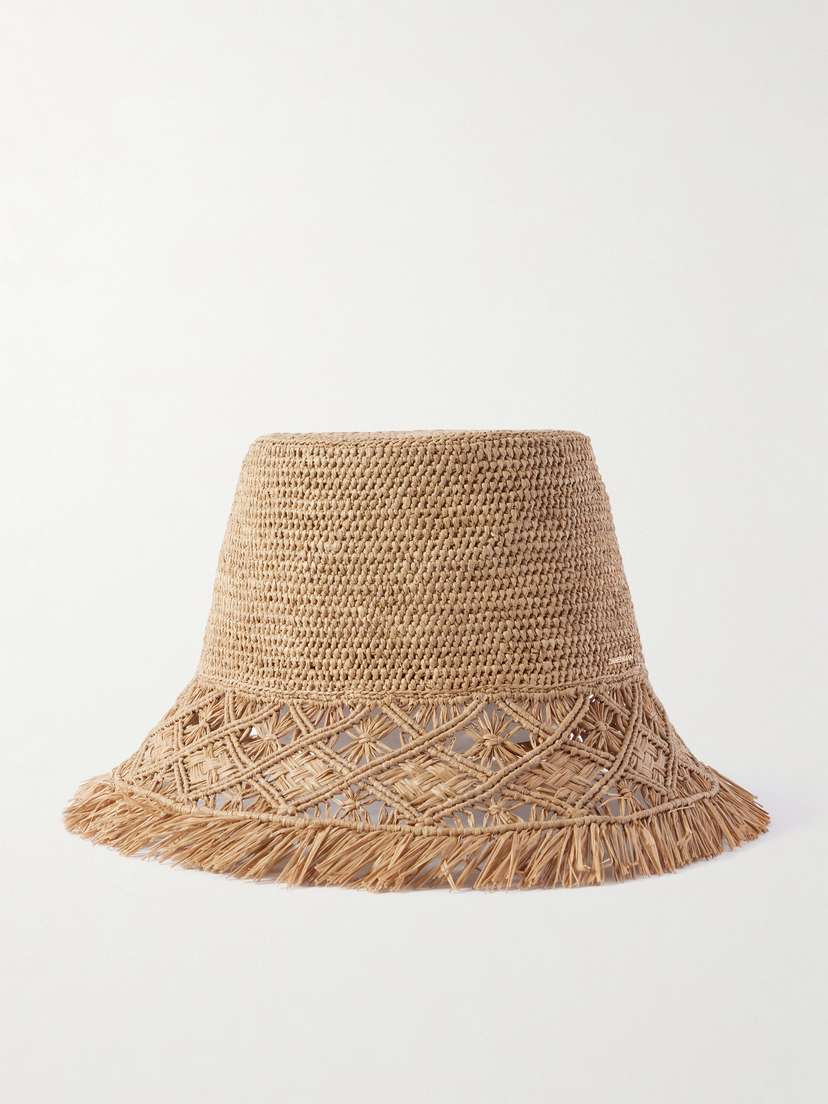 Zimmermann Fringed Macramé Raffia Bucket Hat