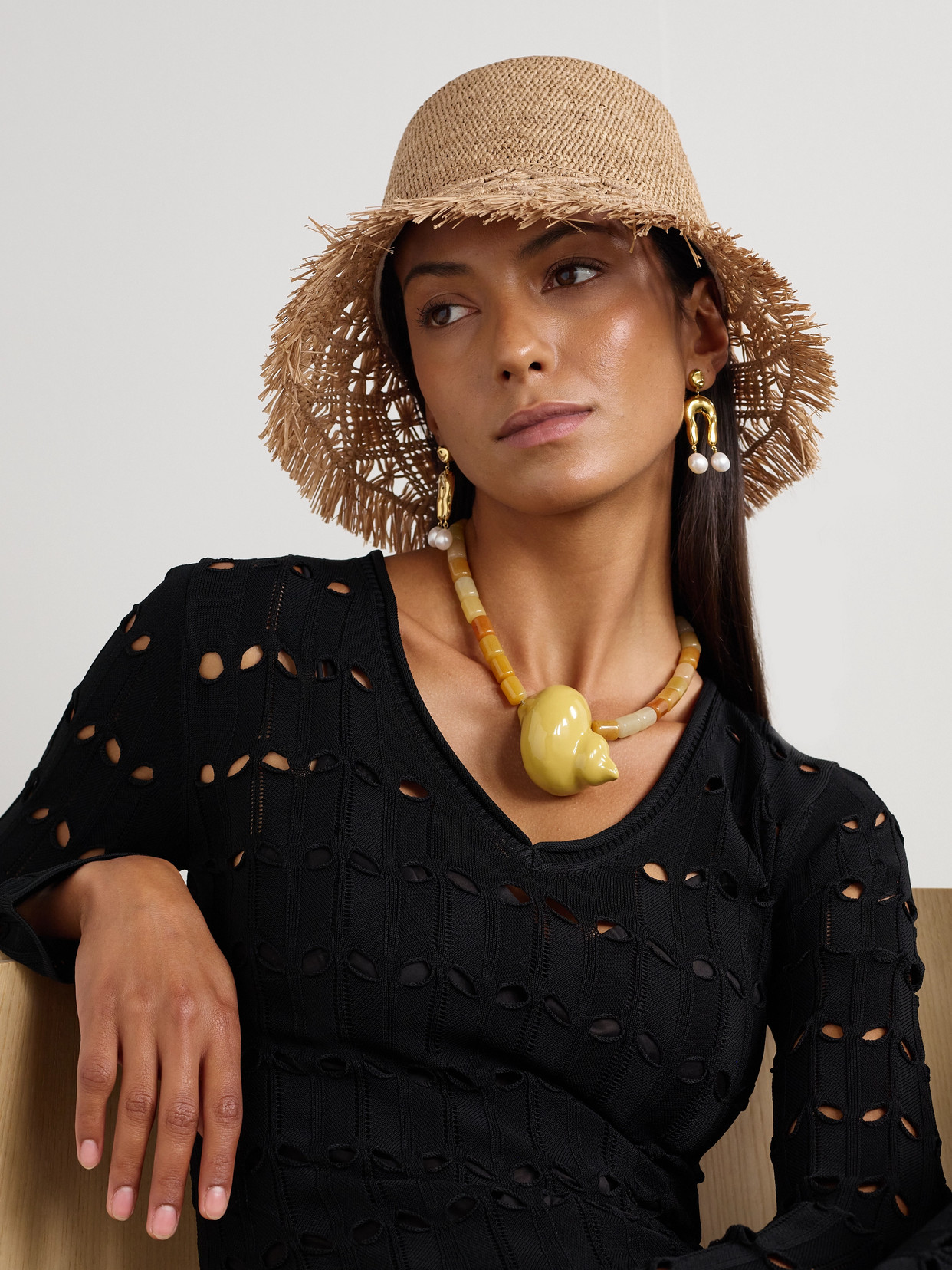Shop Zimmermann Fringed Macramé Raffia Bucket Hat