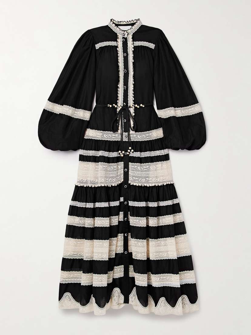 Zimmermann Rhiannon Belted Cotton-voile And Lace Maxi Dress
