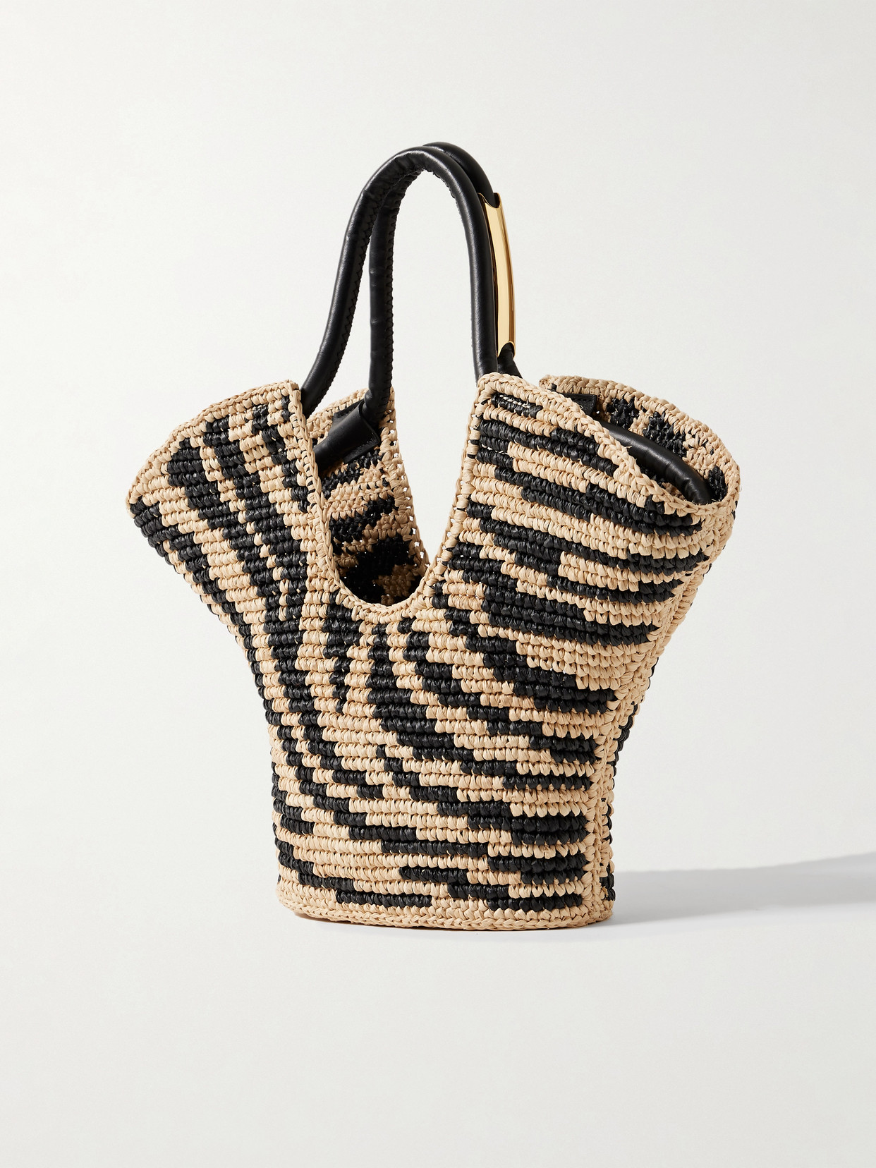 Zimmermann Goldentime Small Leather-trimmed Raffia-jacquard Tote In Neutral