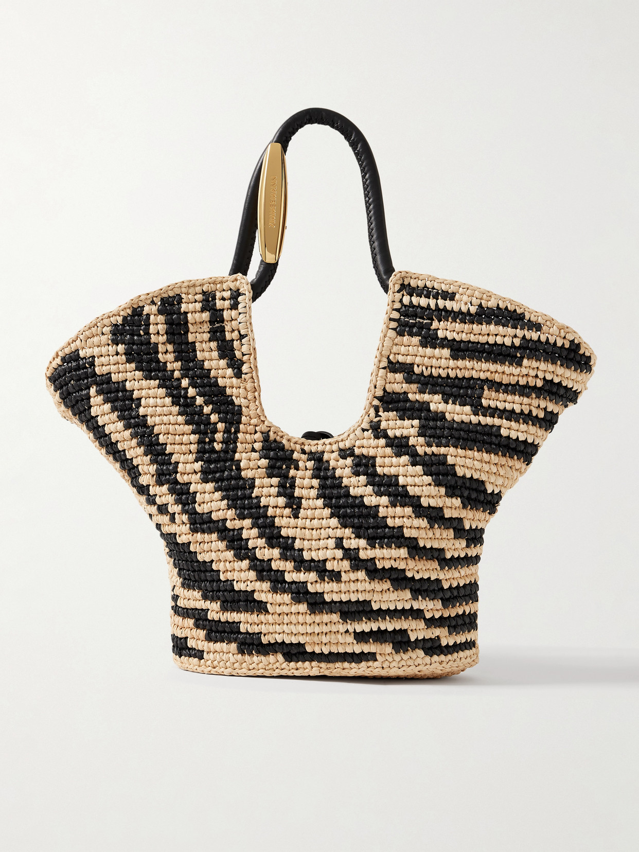 Zimmermann Goldentime Small Leather-trimmed Raffia-jacquard Tote