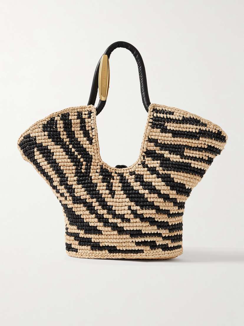 Zimmermann Goldentime Small Leather-trimmed Raffia-jacquard Tote