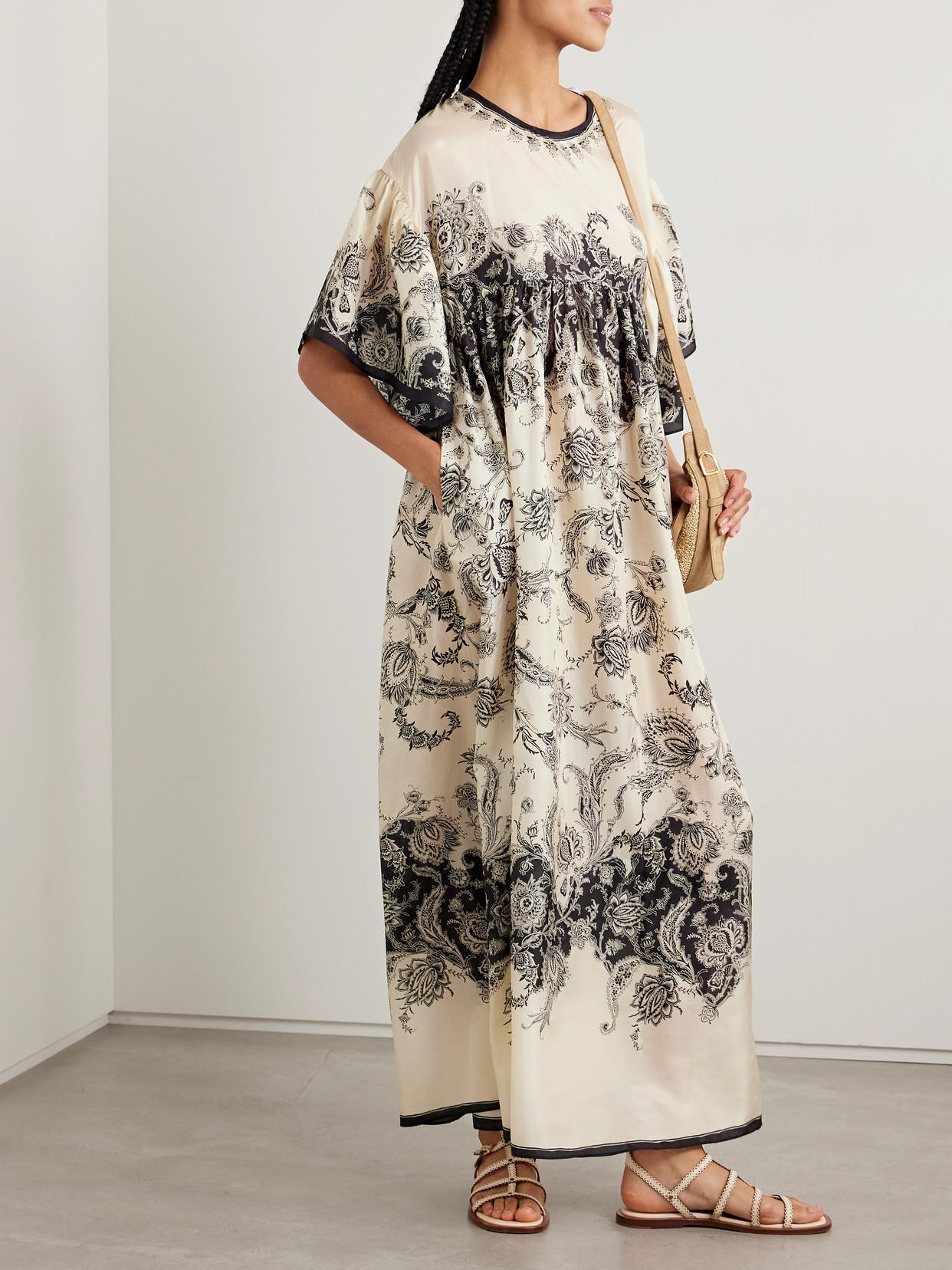 Zimmermann Cream Floral Habotai Silk Rhiannon Maxi Dress In Cream
