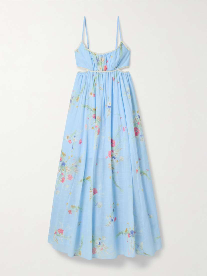 Zimmermann Lucky Picnic Cutout Crocheted Lace-trimmed Printed Cotton-voile Maxi Dress