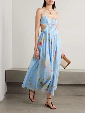 Zimmermann Lucky Picnic cutout crocheted lace-trimmed printed cotton-voile maxi dress