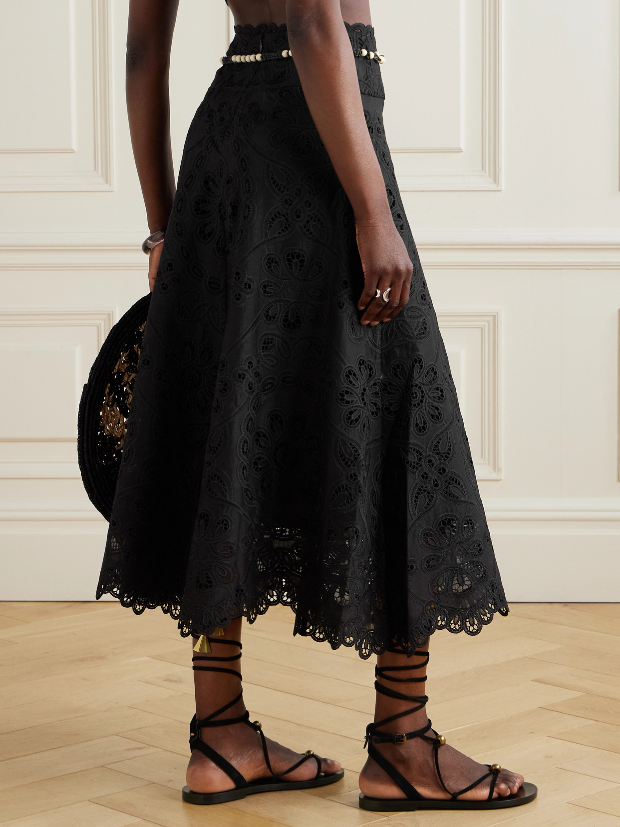 ZIMMERMANN RHIANNON BELTED COTTON-LACE MIDI SKIRT 