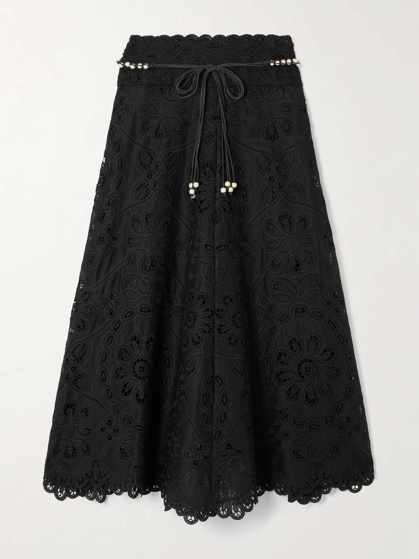 Zimmermann Rhiannon Belted Cotton-lace Midi Skirt