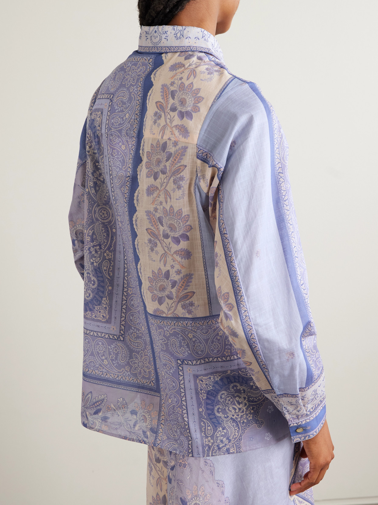 Zimmermann Mixed-print Shirt With Button Front In Blue