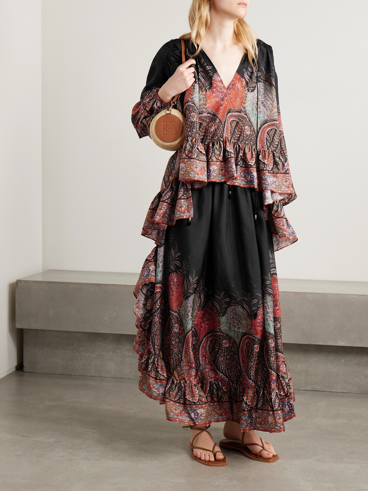 Zimmermann Rhiannon Ruffled Paisley-print Organic Silk Blouse In Black