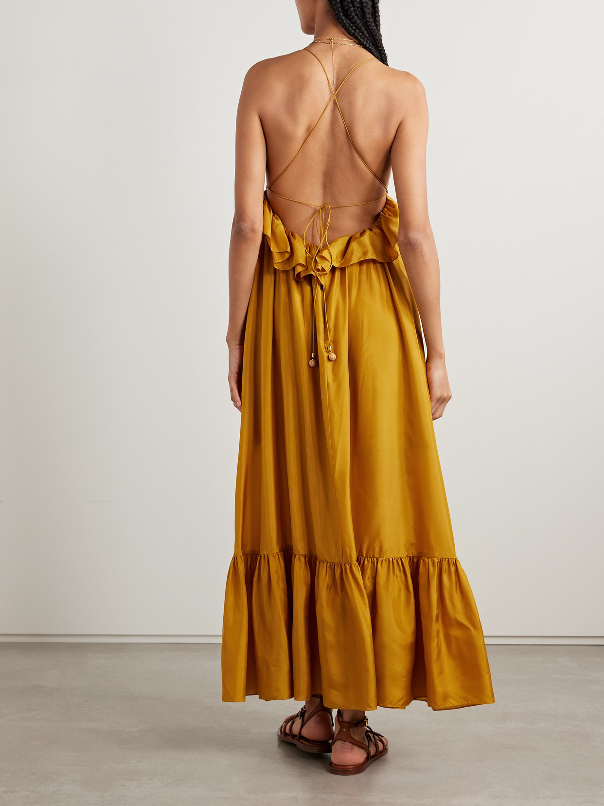 Zimmermann Rhiannon Tiered Ruffle Peplum Silk Maxi Dress In Yellow
