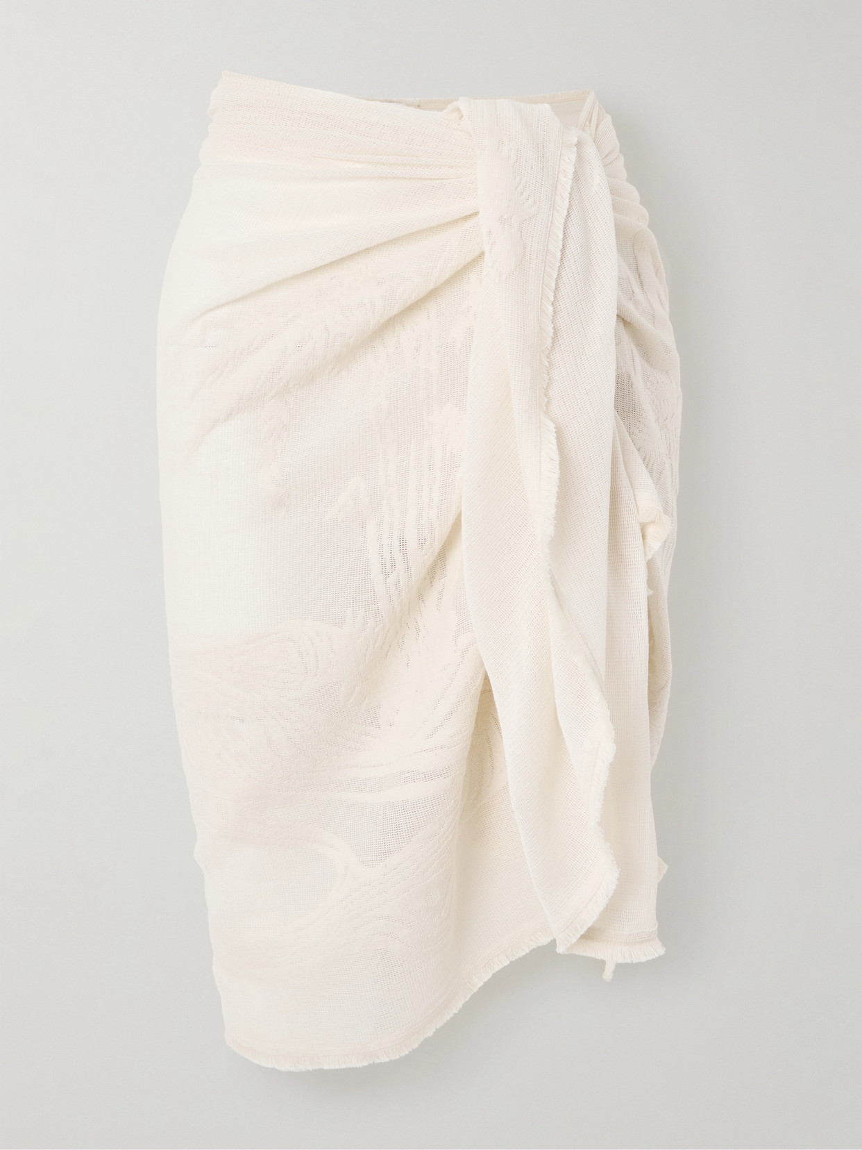Zimmermann Embroidered Frayed Cotton-gauze Pareo In Ivory