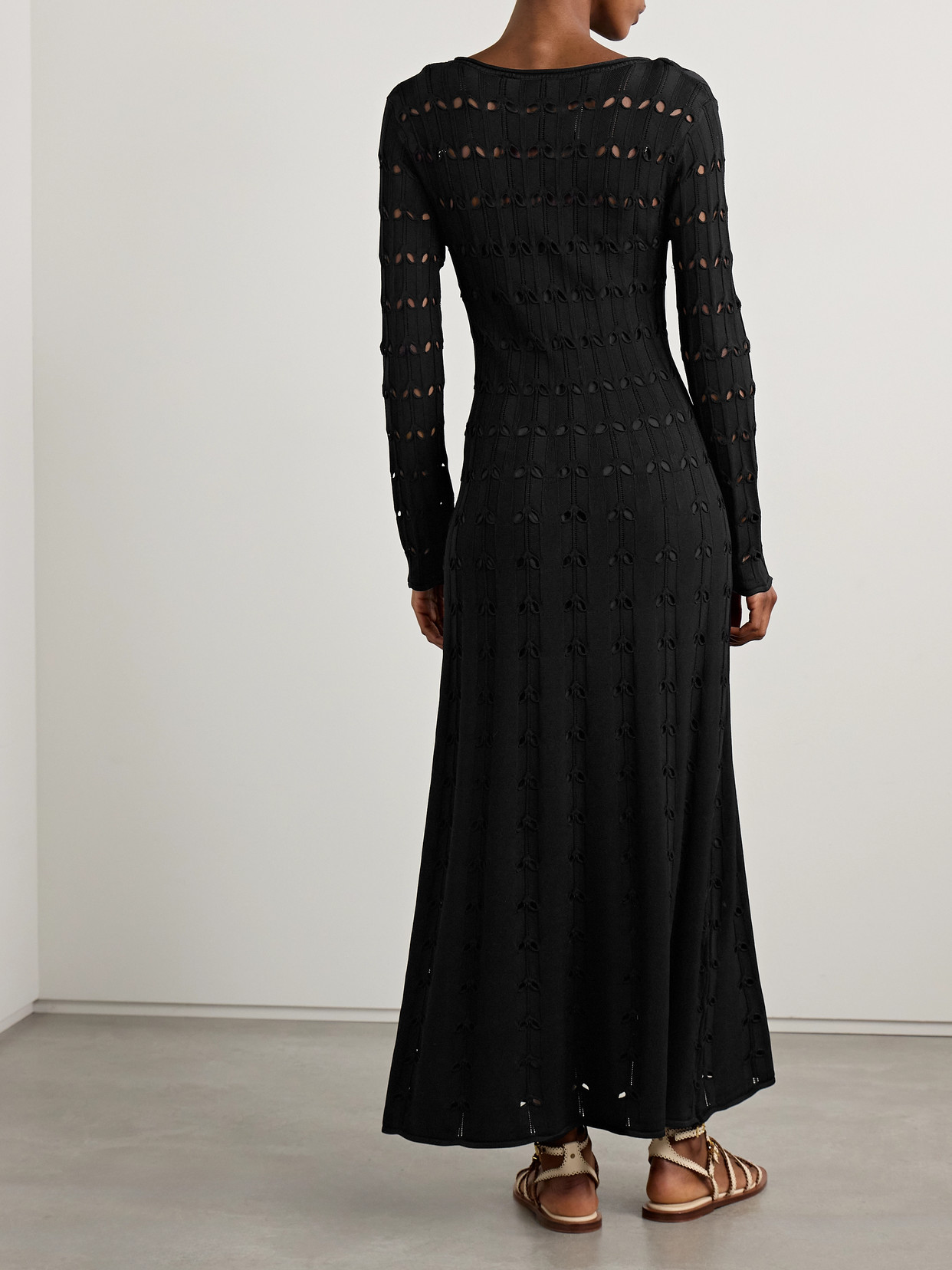 Zimmermann Rhiannon Long Sleeve Pointelle Maxi Sweater Dress In Black
