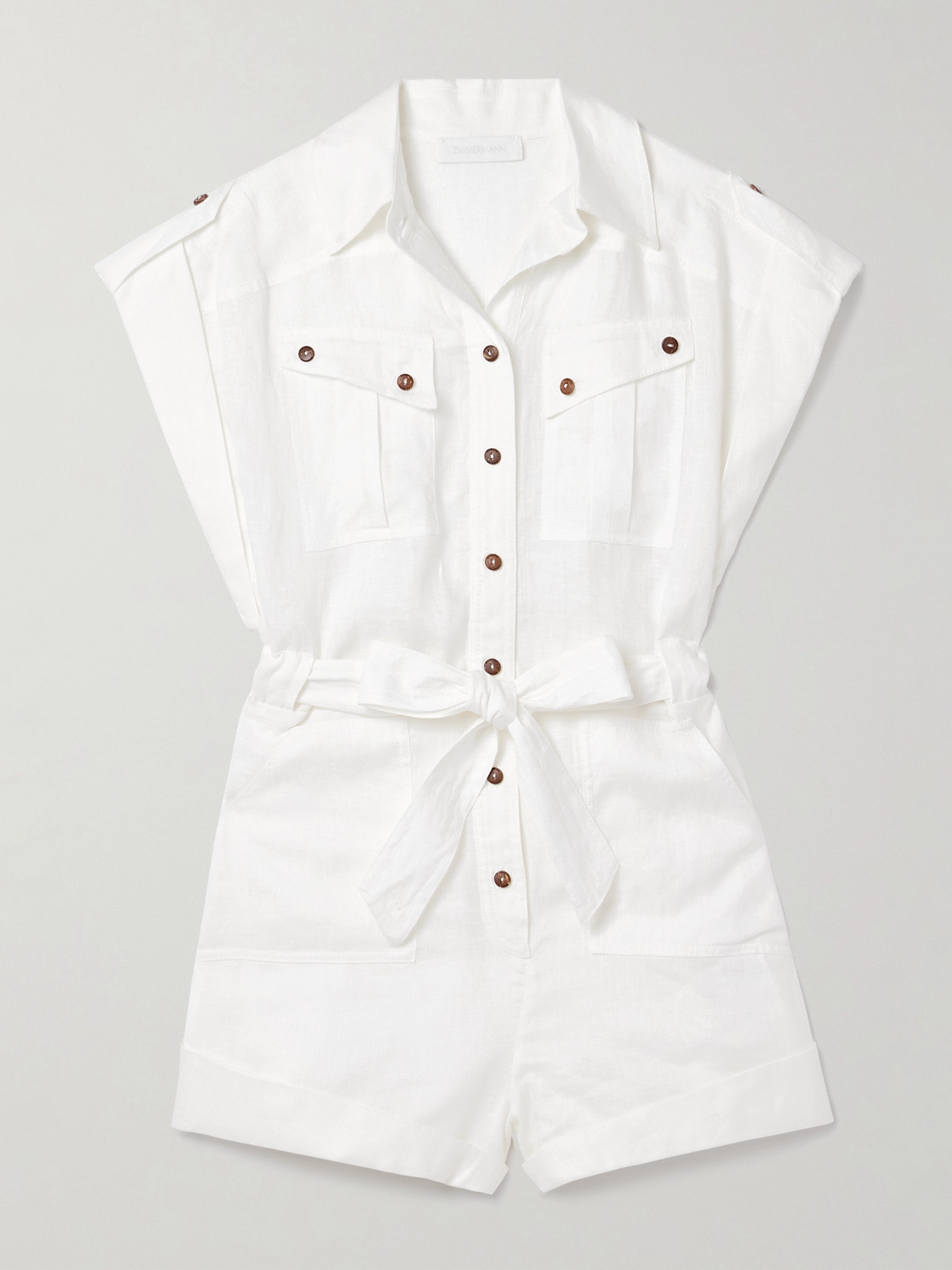 Zimmermann Rhiannon Belted Linen Playsuit