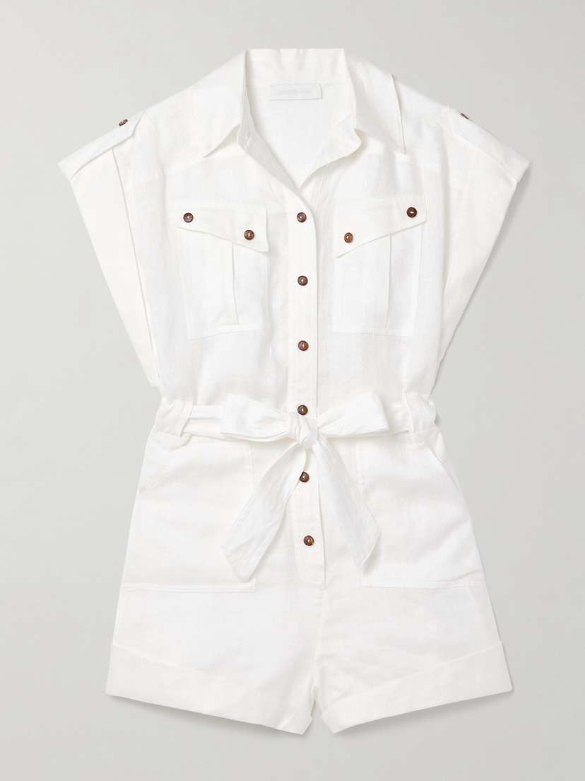 Zimmermann Rhiannon Belted Linen Playsuit