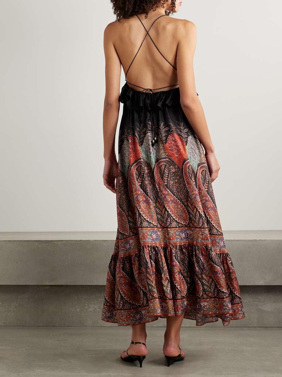 rhiannon ruffled paisley-print silk midi dress