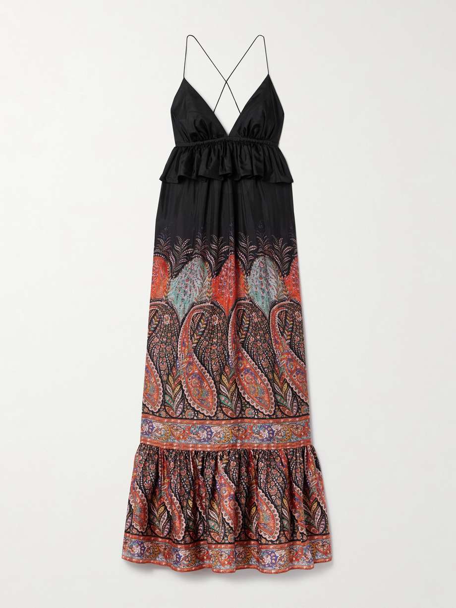 rhiannon ruffled paisley-print silk midi dress