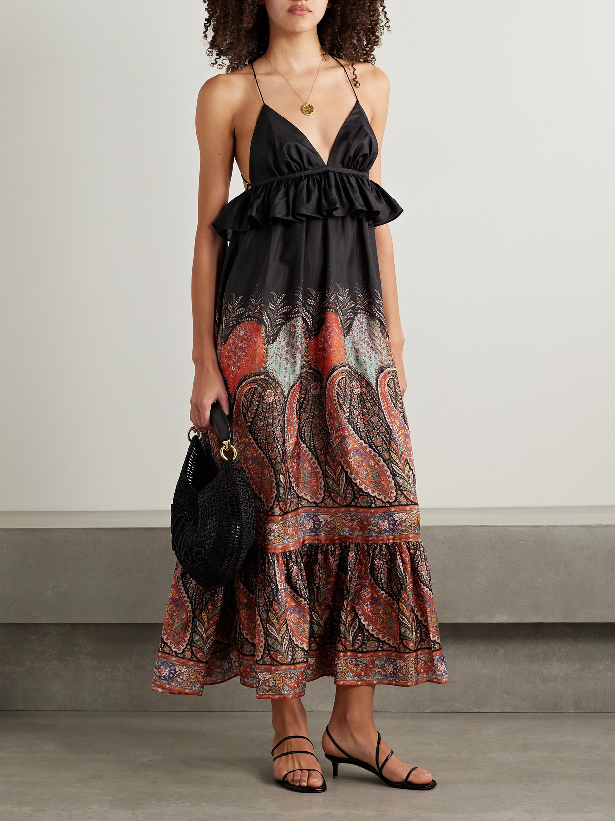 ZIMMERMANN RHIANNON RUFFLED PAISLEY-PRINT SILK MIDI DRESS