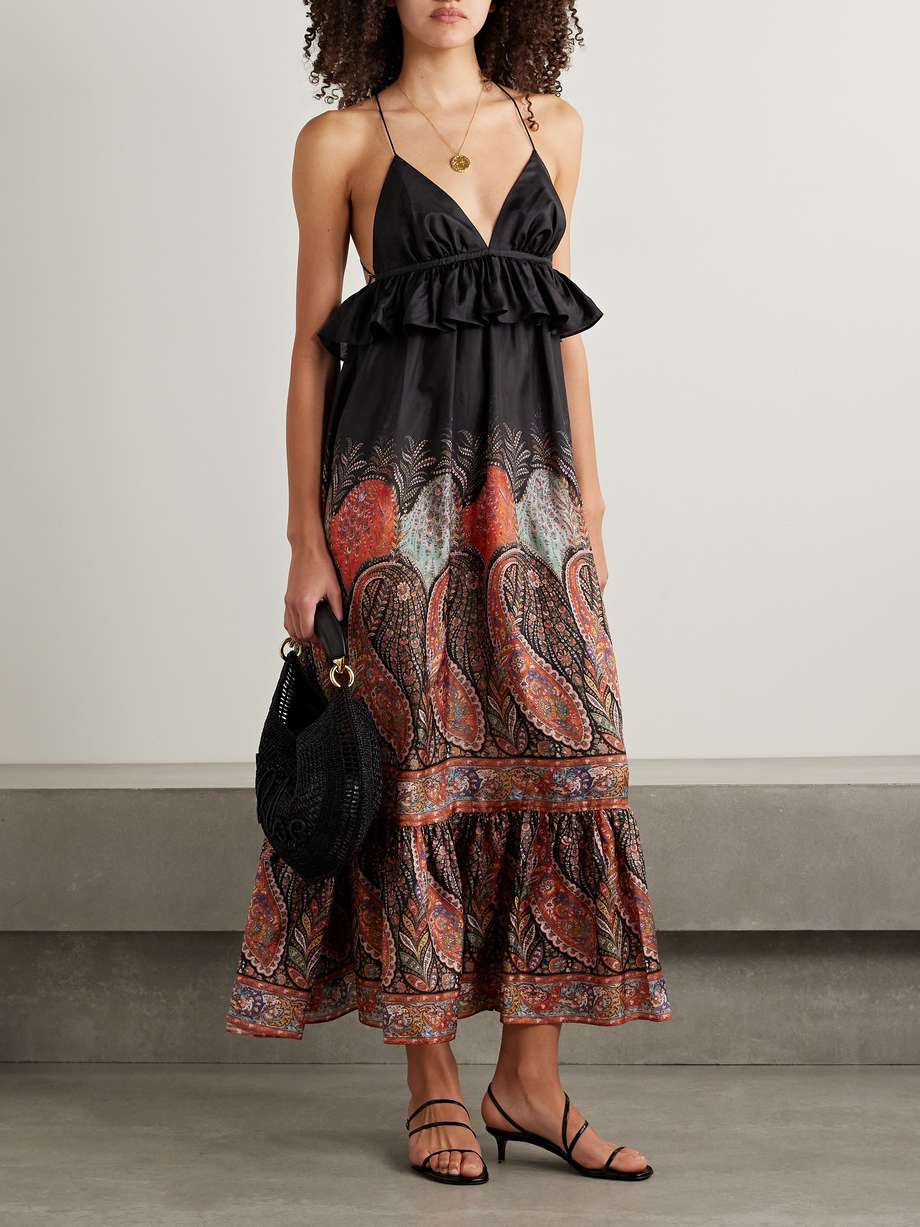 rhiannon ruffled paisley-print silk midi dress