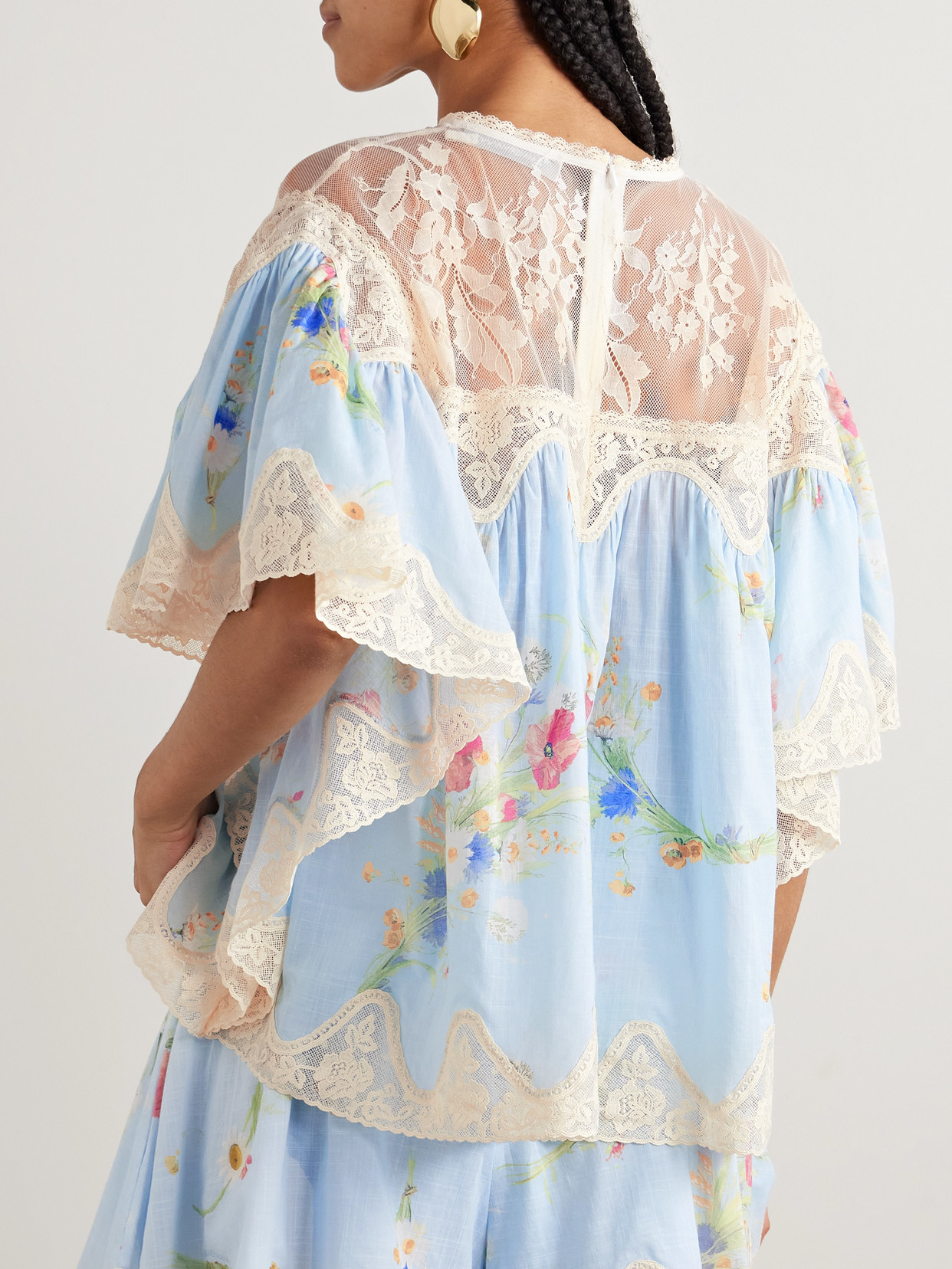 Zimmermann Lucky Lace-trimmed Floral-print Cotton-voile Blouse