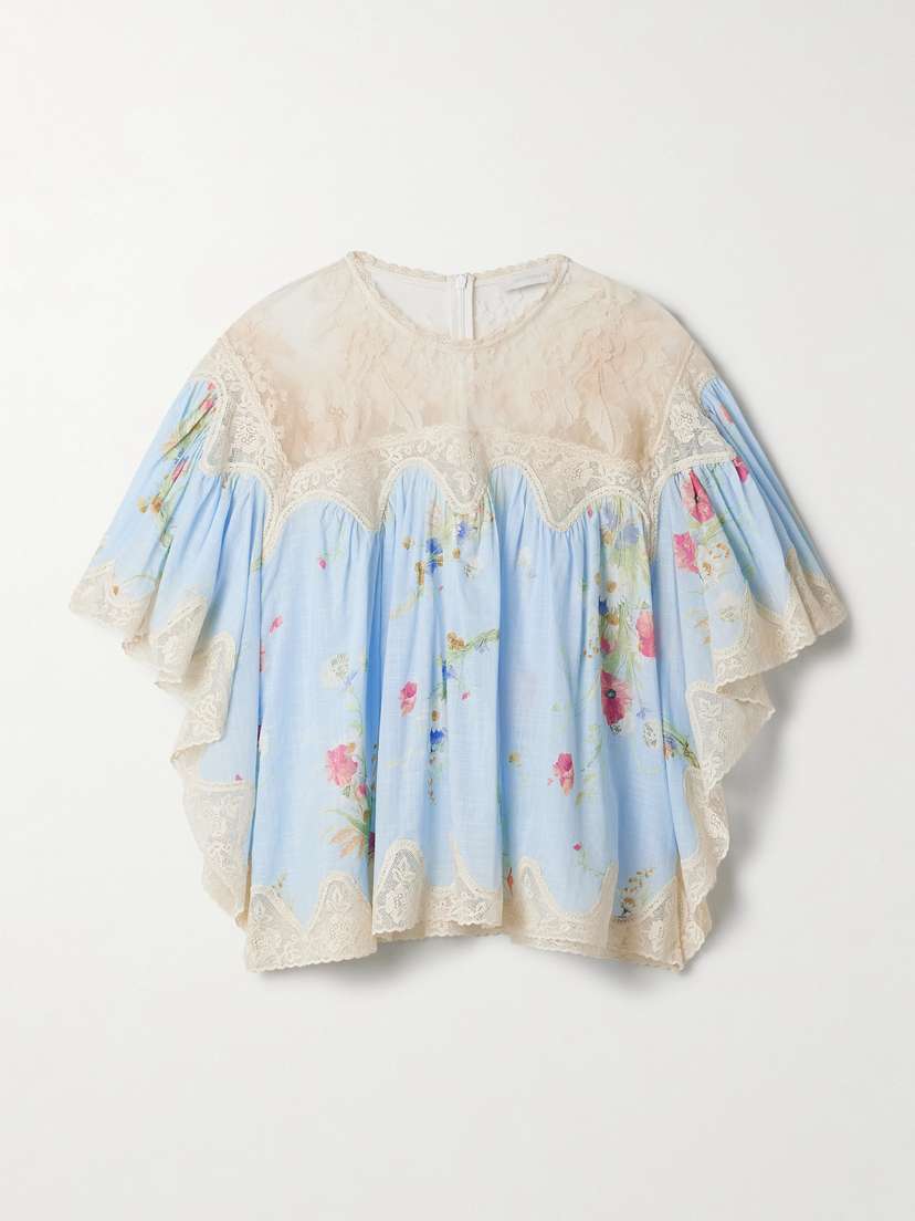 Zimmermann Lucky Lace-trimmed Floral-print Cotton-voile Blouse
