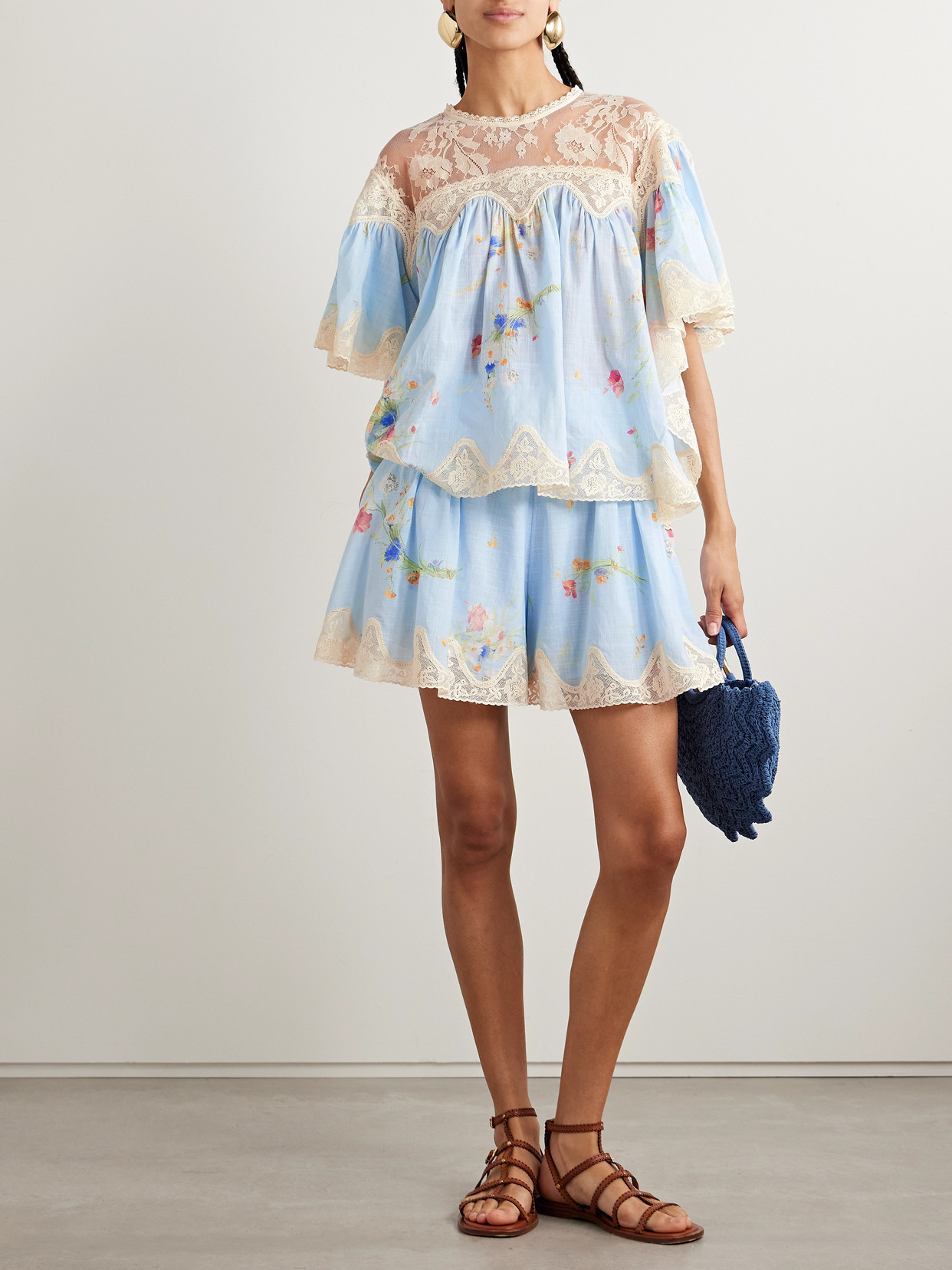 Zimmermann Lucky Lace-trimmed Floral-print Cotton-voile Blouse