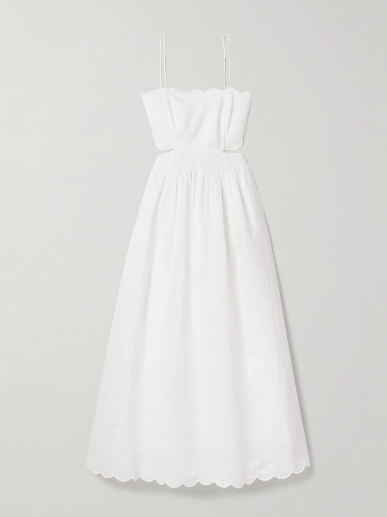 Zimmermann Rhiannon Cutout Pleated Scalloped Linen-voile Midi Dress In Ivory